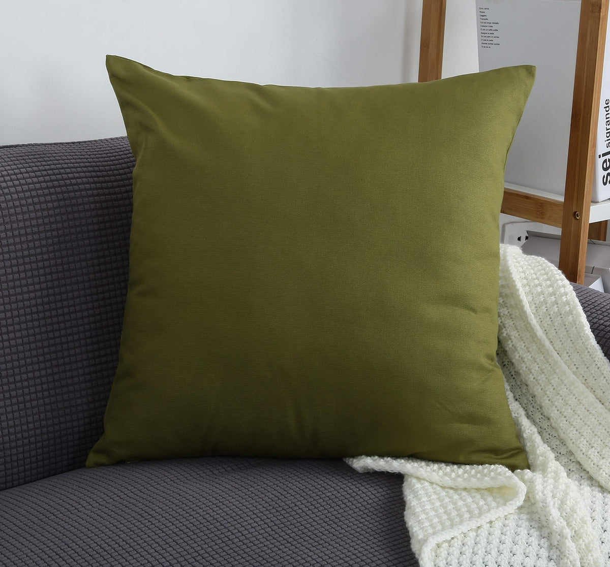 Tangdepot Handmade Decorative Solid 100% Cotton Canvas Throw Pillow Covers/Pillow Shams, (18'X18', Olive Green)