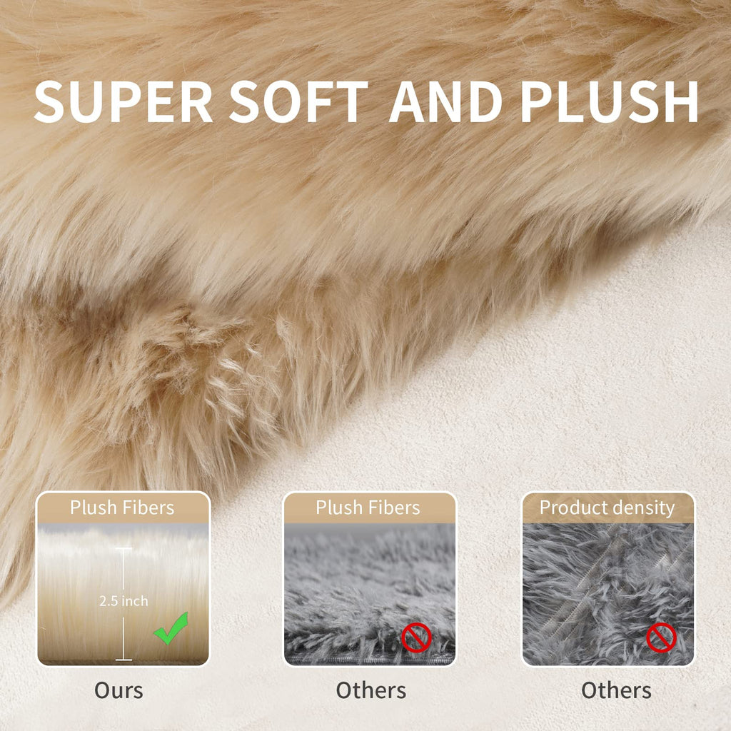 Beige Fluffy Rug For Bedroom, 2'X6' Faux Fur Rug For Runner, Soft Shag Rug For Sofa Couch Cushion, Cozy Shaggy Fuzzy Plush Floor