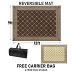 Hiiarug 9X12 Outdoor Rugs Outdoor Patio Rug, Reversible Waterproof Plastic Straw Rug Large Outdoor Rug (9X12Ft, Brown)