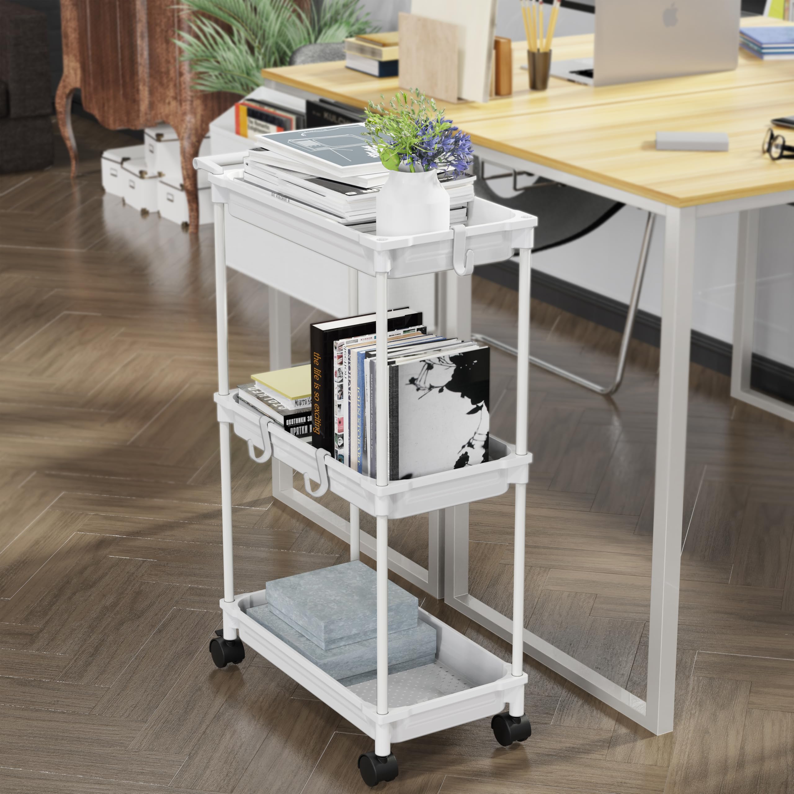 Simple Houseware Standard 3-Tier Slim Rolling Storage Cart, White