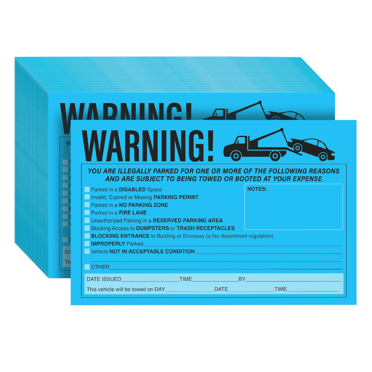 50-Pack Parking Violation Stickers, You Are Illegally Parked Adhesive Tow Sign Tickets, Bulk Set Of 5X8 Blue No Parking Car Warn