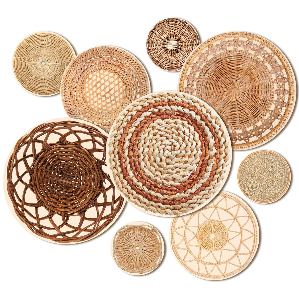 9 Pcs Boho Basket Wall Decals Round Modern Peel and Stick Wall Decals Removable Boho Wall Decal Adhesive Boho Nursery Wall Decor