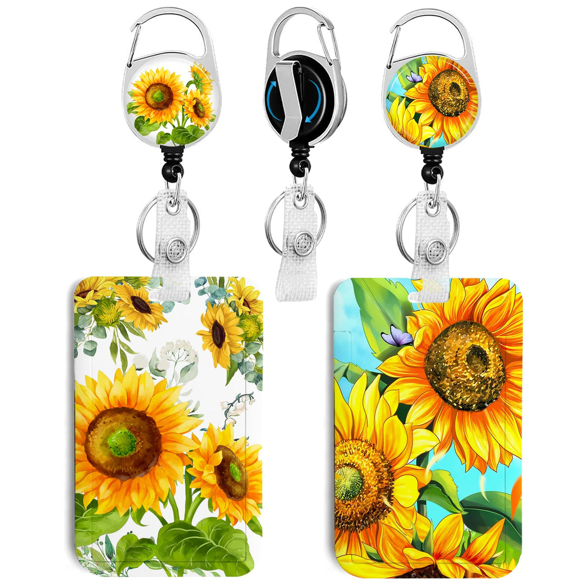 2 Pack Sunflower Id Badge Holder With Clip Badge Reels Retractable Heavy Duty,Keychain,Id Holder For School Nurse Office