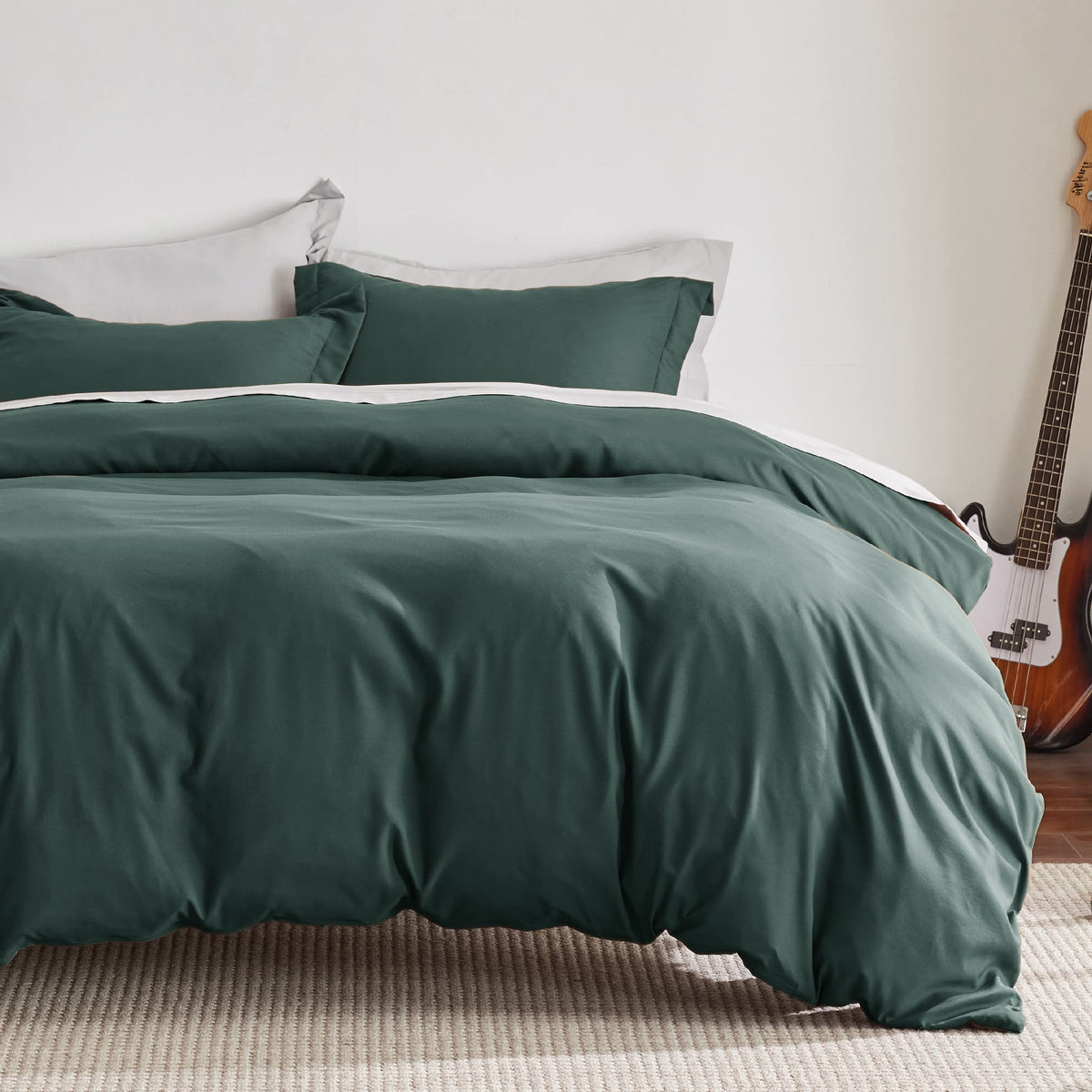 Bedsure Forest Green Duvet Cover Queen Size - Soft Double Brushed Duvet Cover For Kids With Zipper Closure, 3 Pieces, Includes 1