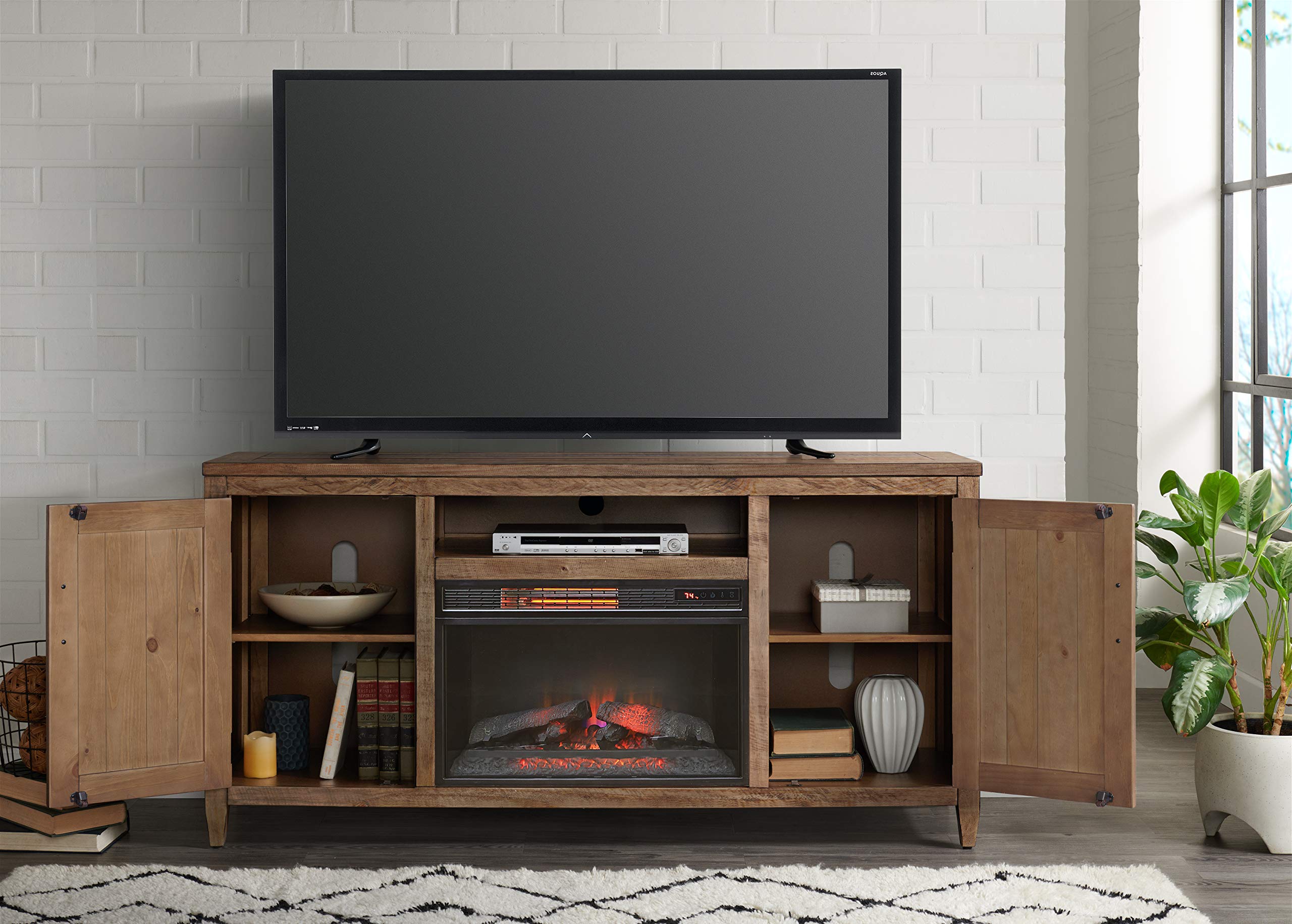 Martin Svensson Home Napa 65&quot; Solid Wood Tv Stand With Electric Fireplace, Natural