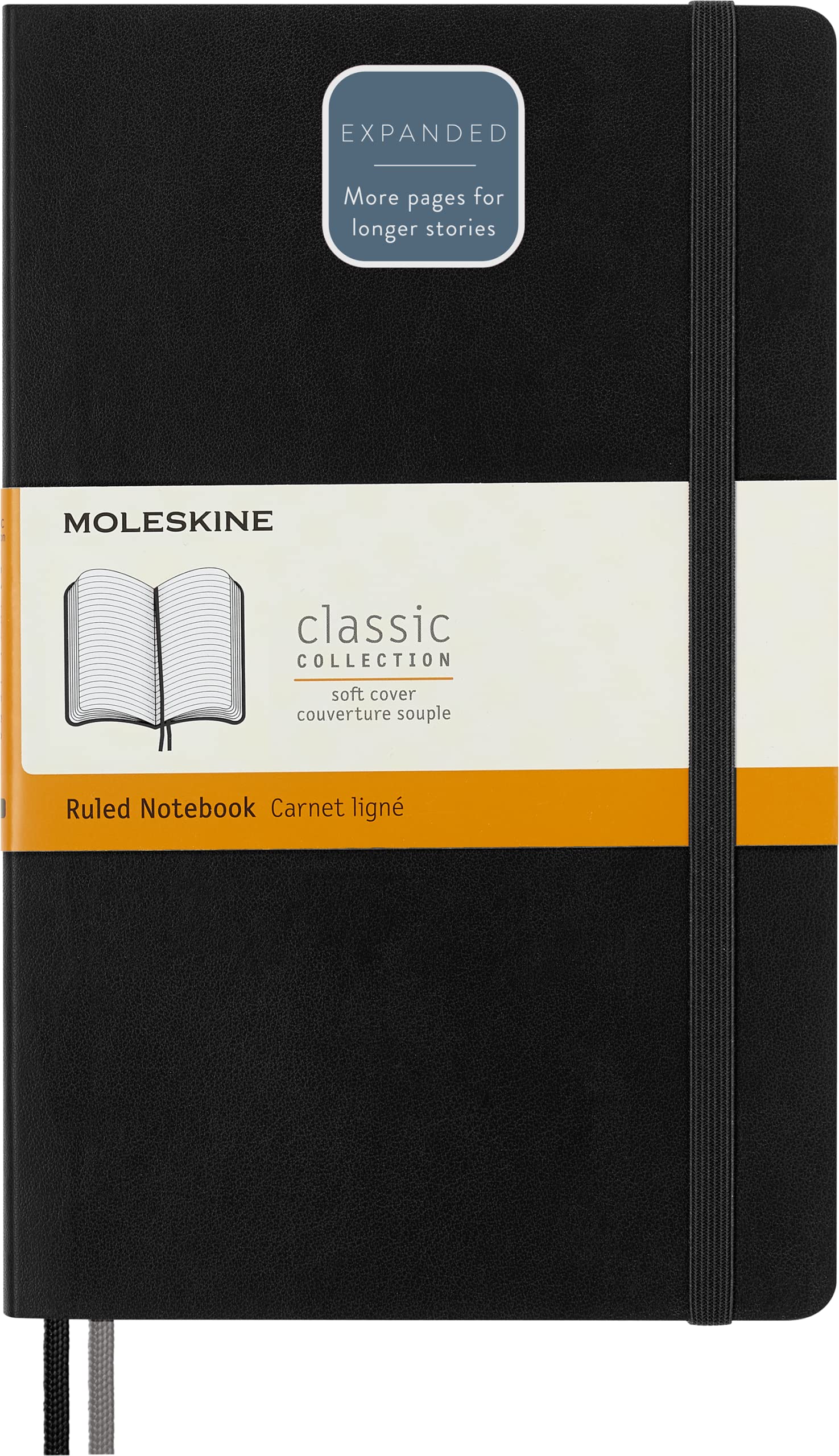 Moleskine Classic Expanded Notebook, Soft Cover, Large (5' X 8.25') Ruled/Lined, Black, 400 Pages