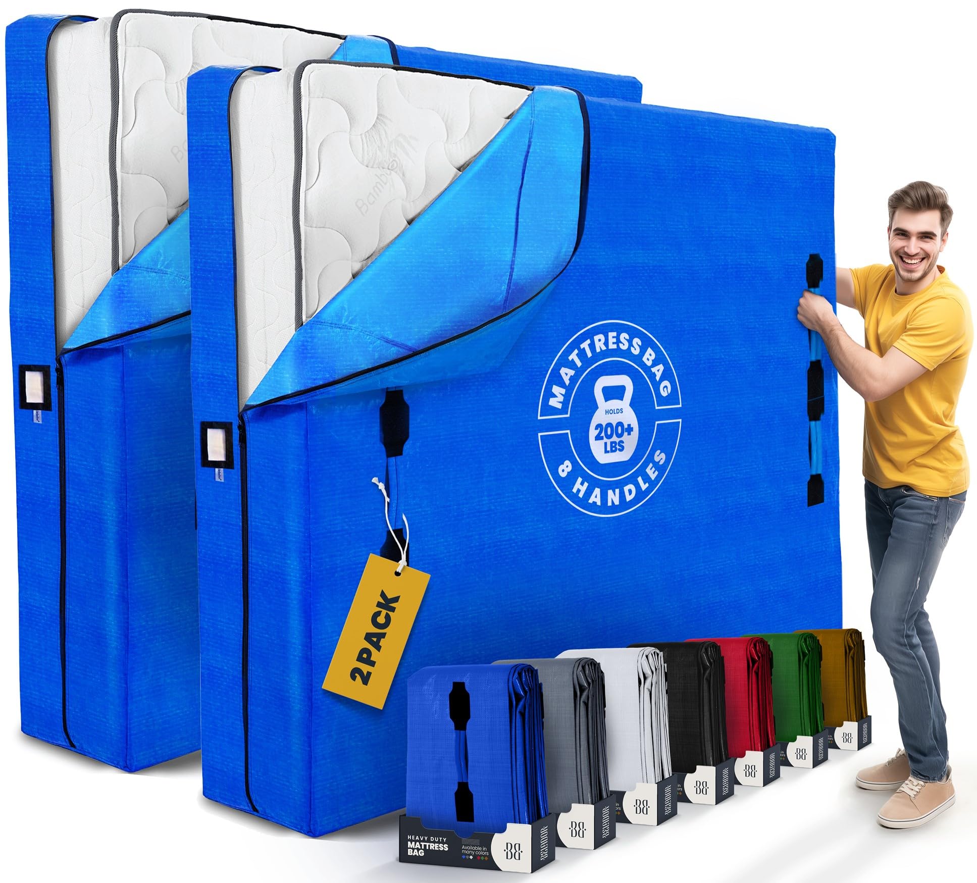 Mattress Bags For Moving With 8 Handles Full Xl - 2 Pack Extra-Thick Mattress Bag For Moving - Reusable Mattress Storage Bag - Z