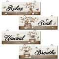 Tradder 4 Pcs Bathroom Wall Farmhouse Wall Decor Rustic Bathroom Pictures Wall Relax Soak Unwind Breathe Laundry Room Home Decor