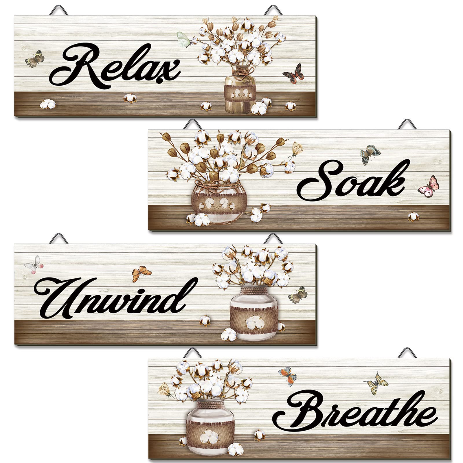 Tradder 4 Pcs Bathroom Wall Farmhouse Wall Decor Rustic Bathroom Pictures Wall Relax Soak Unwind Breathe Laundry Room Home Decor
