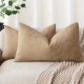 Foindtower Pack Of 2 Soft Textured Chenille Throw Decorative Pillow Covers Square Accent Solid Cushion Cover Neutral Lumbar Pill