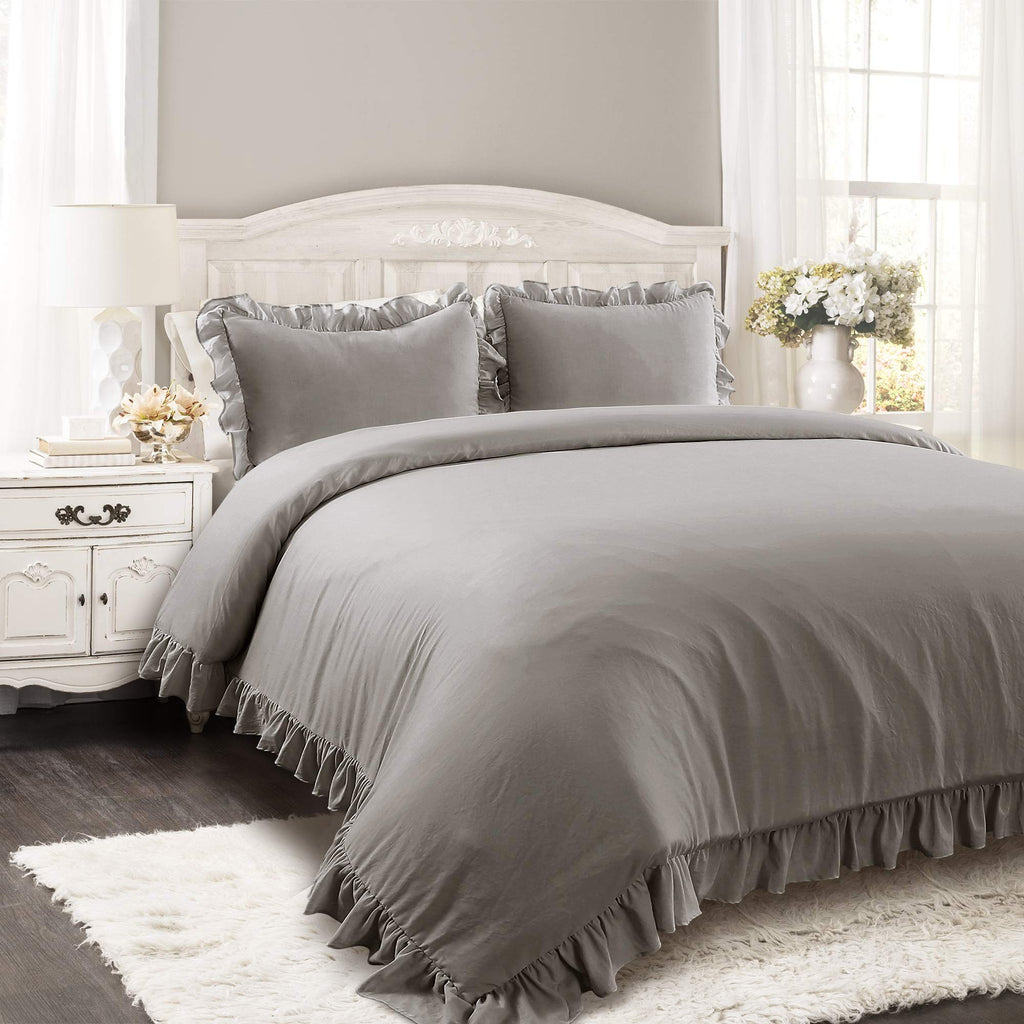 Lush Decor Reyna Ruffle Comforter Set - 3 Piece Cozy Ruffled Bedding Set - Timeless Elegance And Comfort For Bedroom - King, Gra