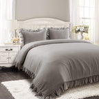 Lush Decor Reyna Ruffle Comforter Set - 3 Piece Cozy Ruffled Bedding Set - Timeless Elegance And Comfort For Bedroom - King, Gra