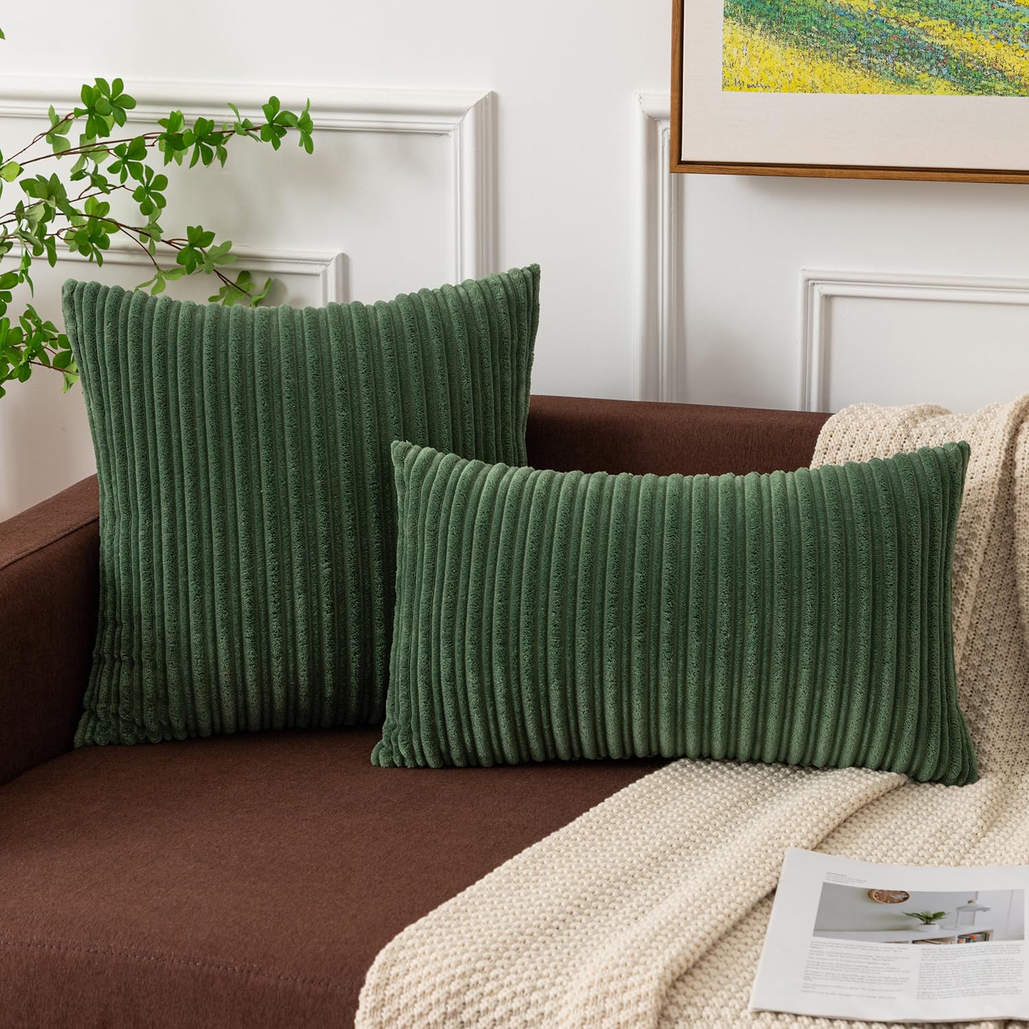 Kevin Textile Pack Of 2 Spring Corduroy Soft Soild Decorative Square Throw Pillow Covers Set Cushion Cases Pillowcases For Sofa Bedroom Car 26 X 26 Inch 66 X 66 Cm Moss Green