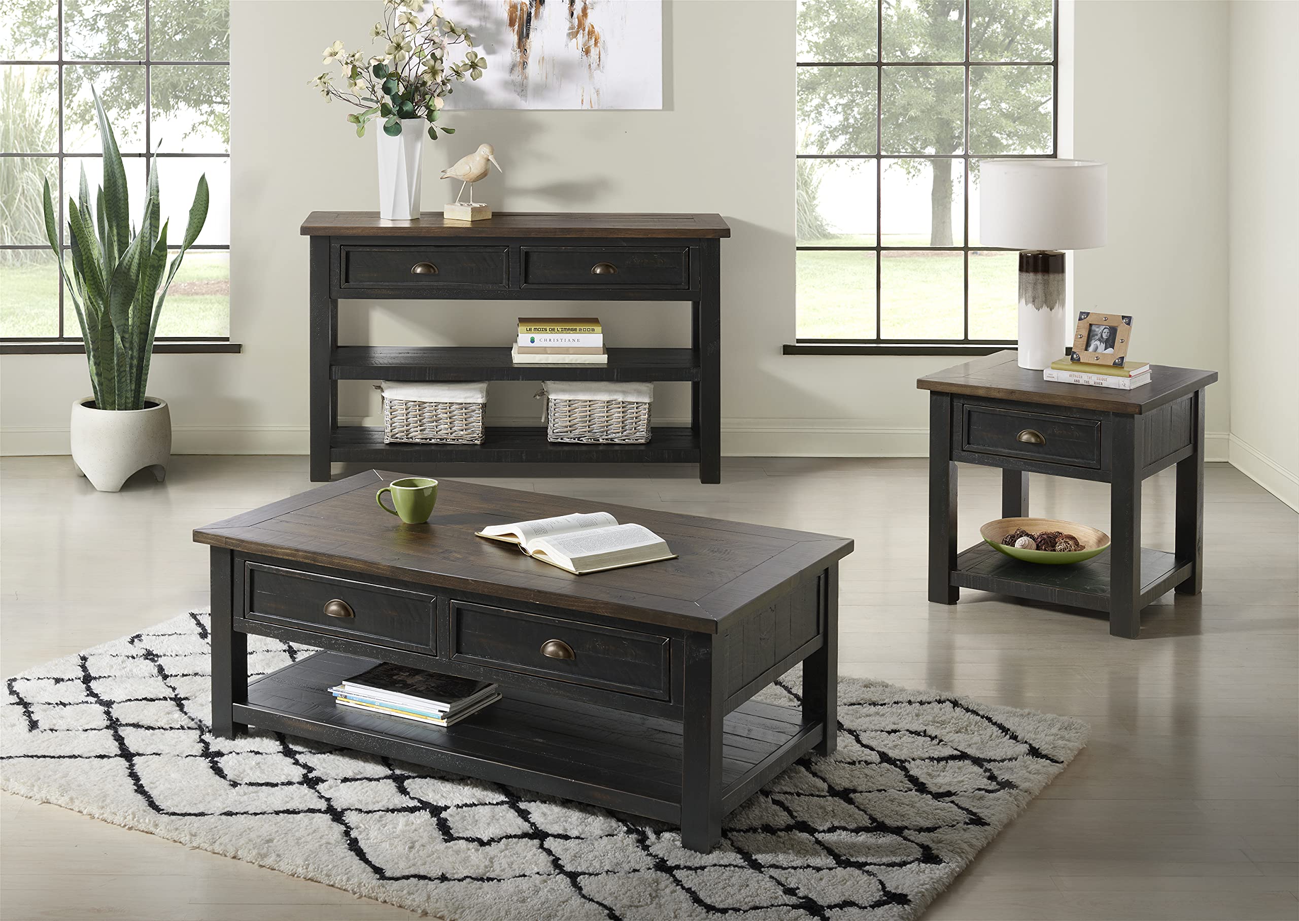 Martin Svensson Home Solid Wood Coffee Table, Black with Brown Top