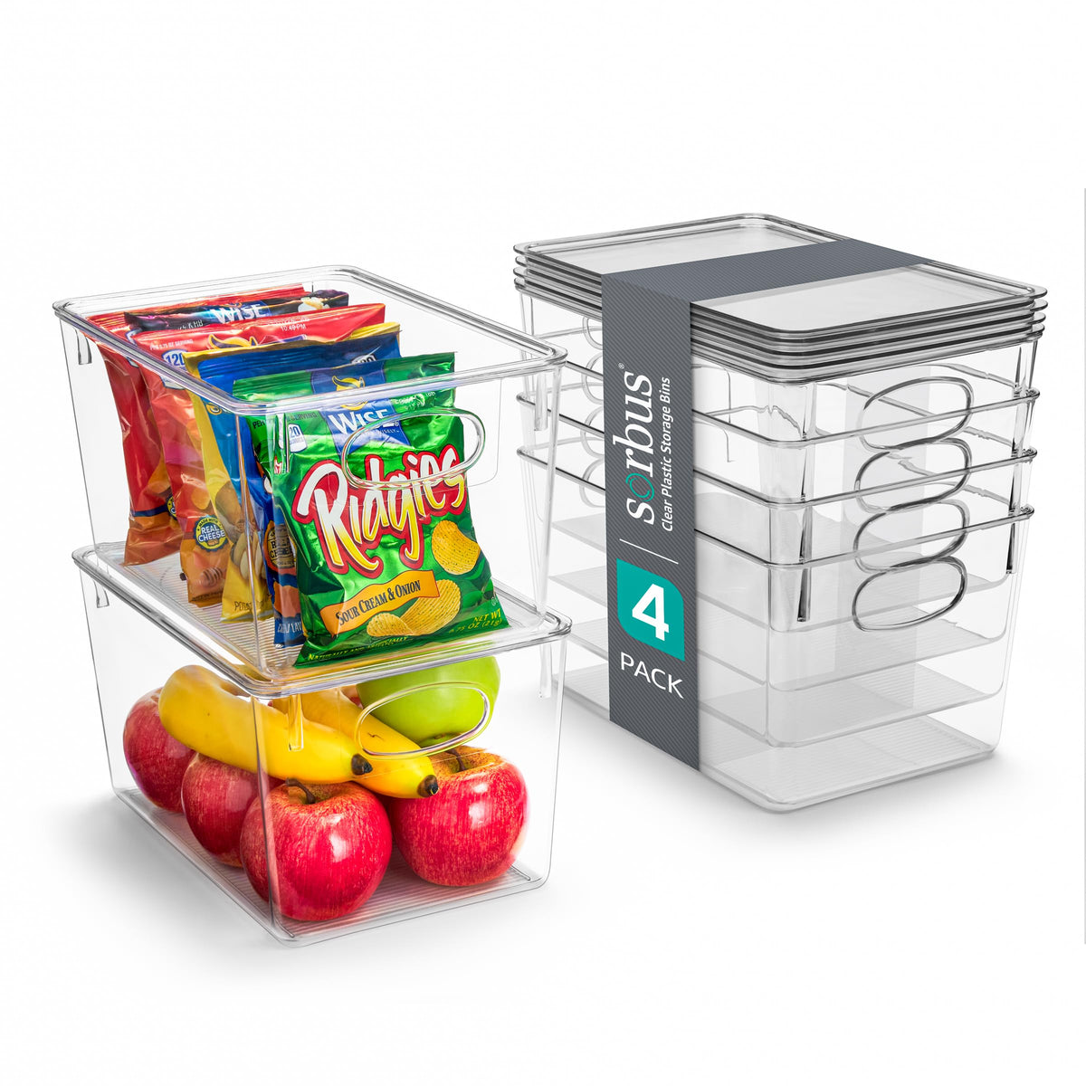Sorbus Large Plastic Storage Bins with Lids - for Kitchen Organization, Pantry Organizers and Storage, Fridge Organizer, Cabinet