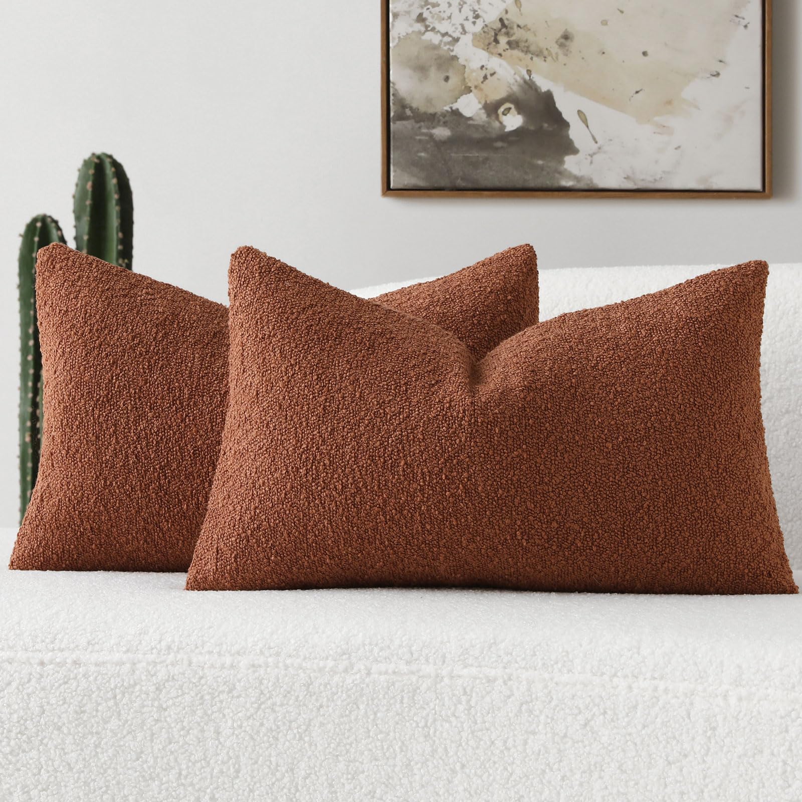 Futei Pack Of 2 Rust Boucle Accent Decorative Throw Pillow Covers,26X26 Inch Soft Solid Textured Euro Pillow Shams,Home Decor Fo