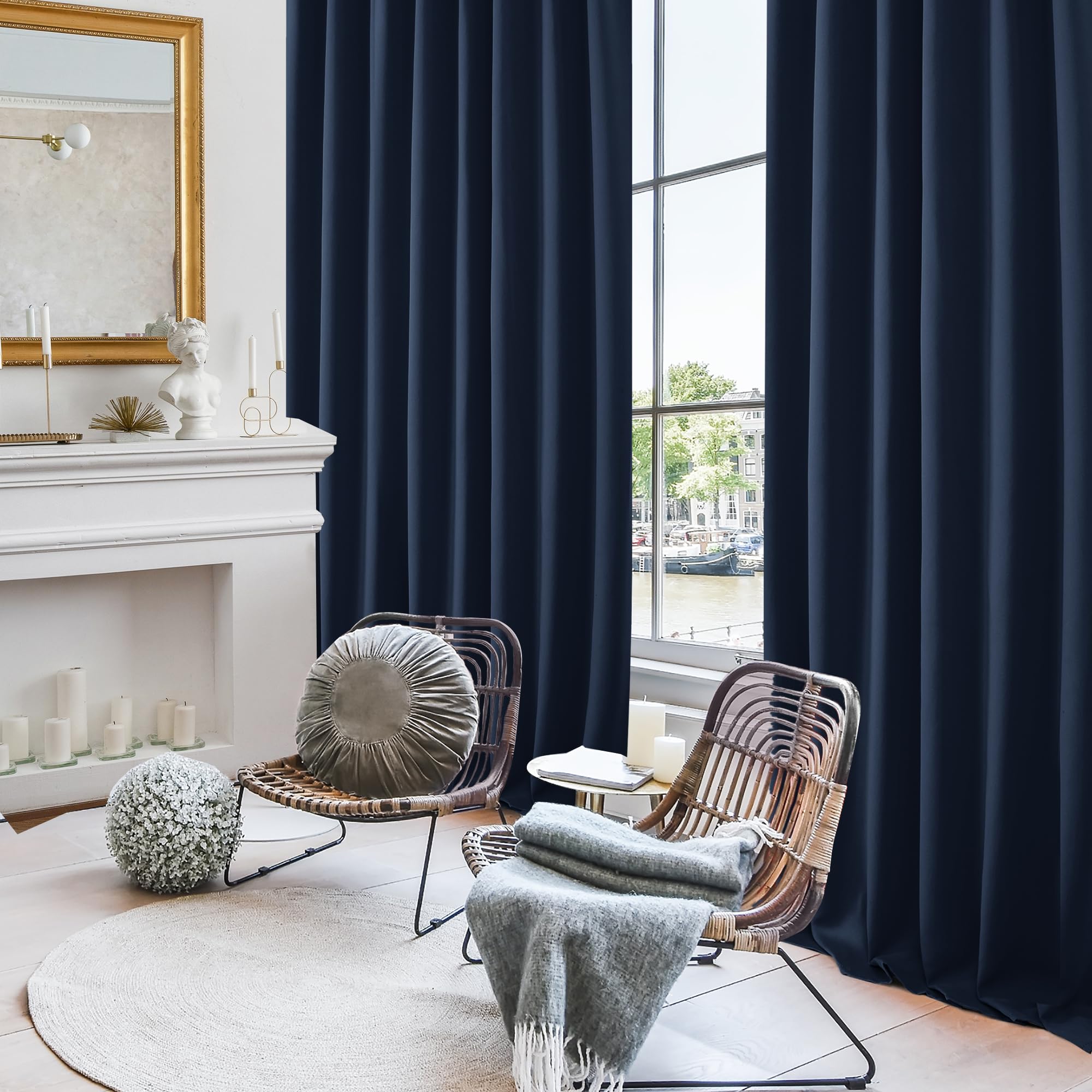 Deconovo Blackout Curtains – Room Darkening, Noise-Reducing, Thermal Insulated – Energy-Efficient Window Treatment For Bedroom, Living Room & Home Office – 2 Panels, Navy Blue, 70W X 95L Inch