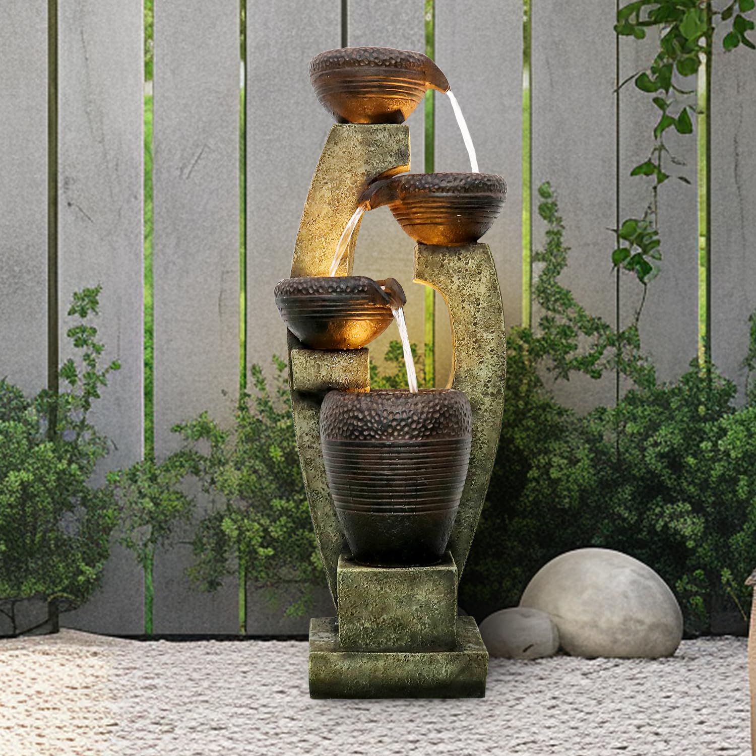 Chillscreamni 40    H Modern Outdoor Fountain - 4 Crocks Outdoor Garden Fountains With Contemporary Design For Garden, Patio, De