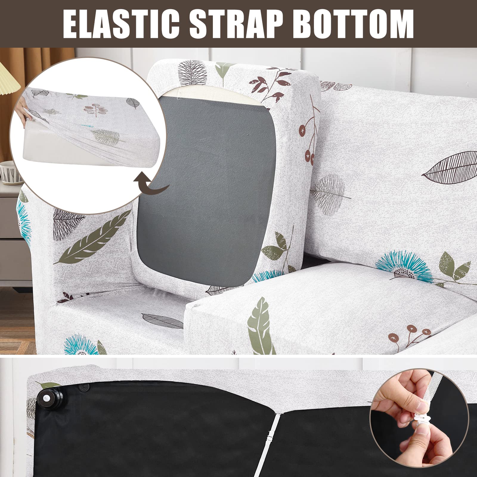 Searchi Stretch Sofa Cover Printed Couch Cover, Floral Pattern 4 Pieces Sofa Slipcover With 3 Separate Cushion Cover, Washable Furniture Protector For Living Room(Sofa, Autumn Leaves)