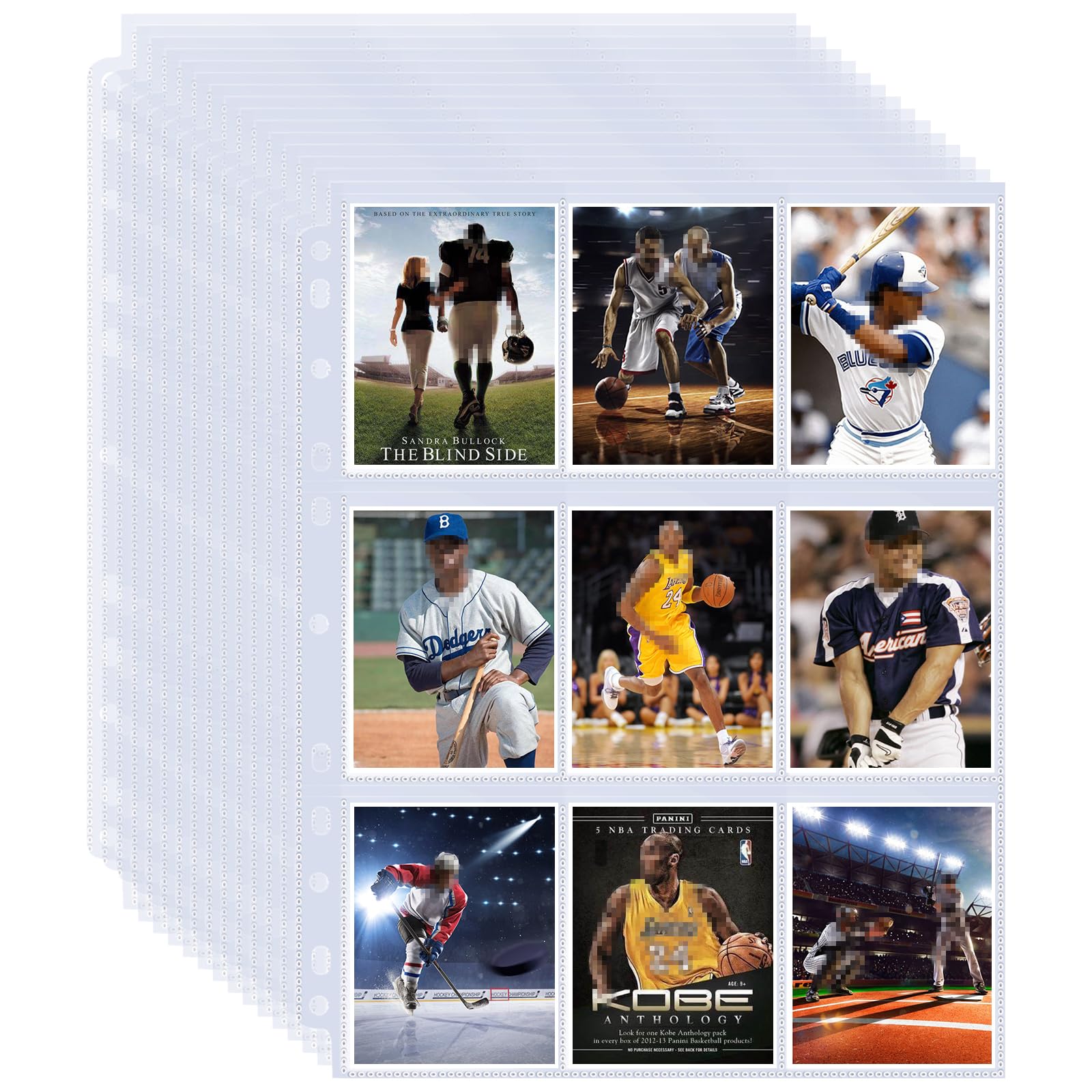 Geaoffice 540 Pockets Card Sleeves Binder Sheets, Baseball Card Sleeves Pages For 3 Ring Binder, 9 Pocket Page Protector For Tra