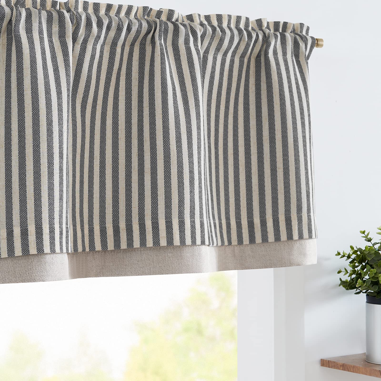 Jinchan Linen Double Layer Valance Curtain Striped Valance For Windows 16 Inch Blackout Kitchen Curtain Farmhouse For Living Roo