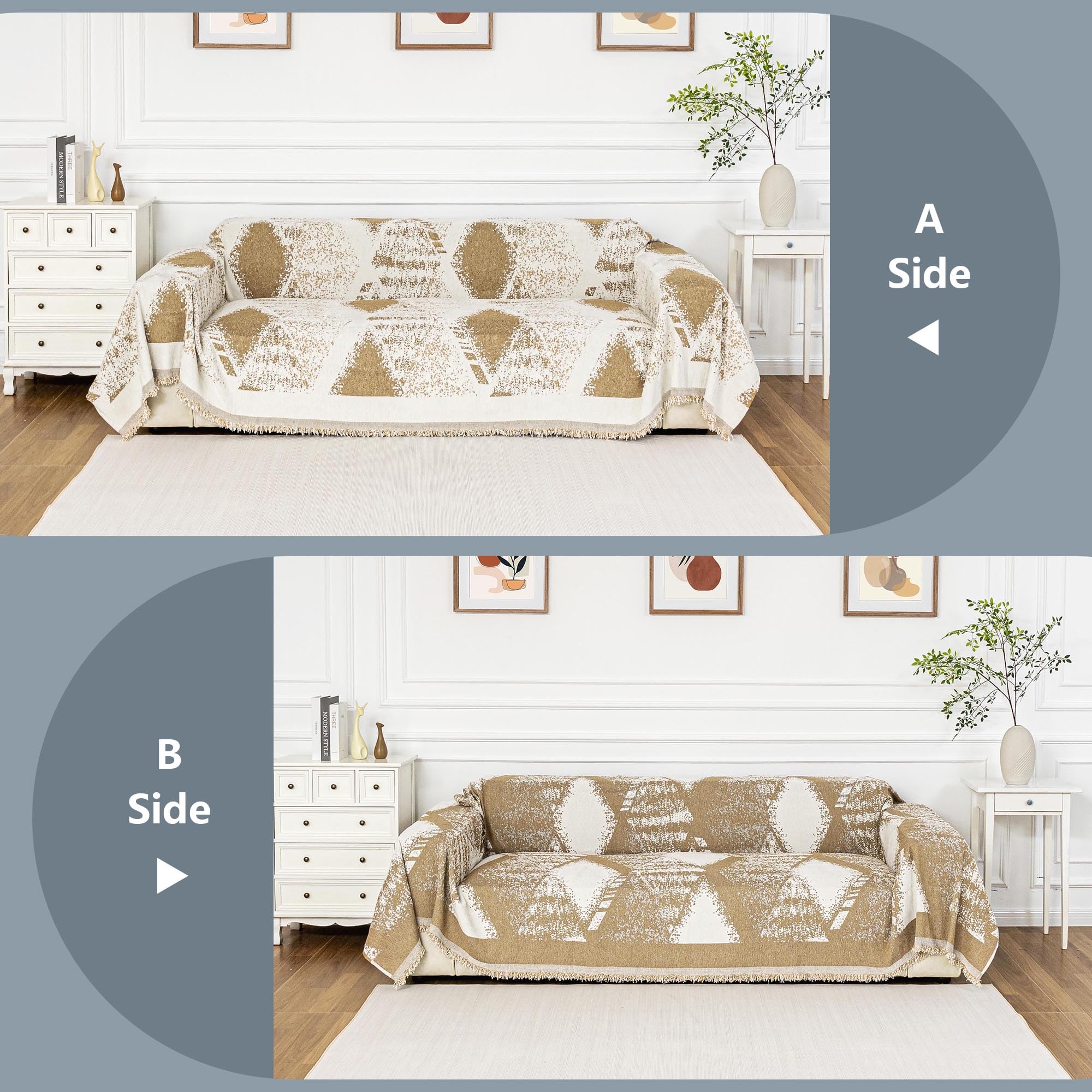 Mysky Home Couch Cover For Dogs Washable Khaki Rhombic Couch Sofa Protector Dogs Pets Friendly Chenille Geometric Sofa Covers So