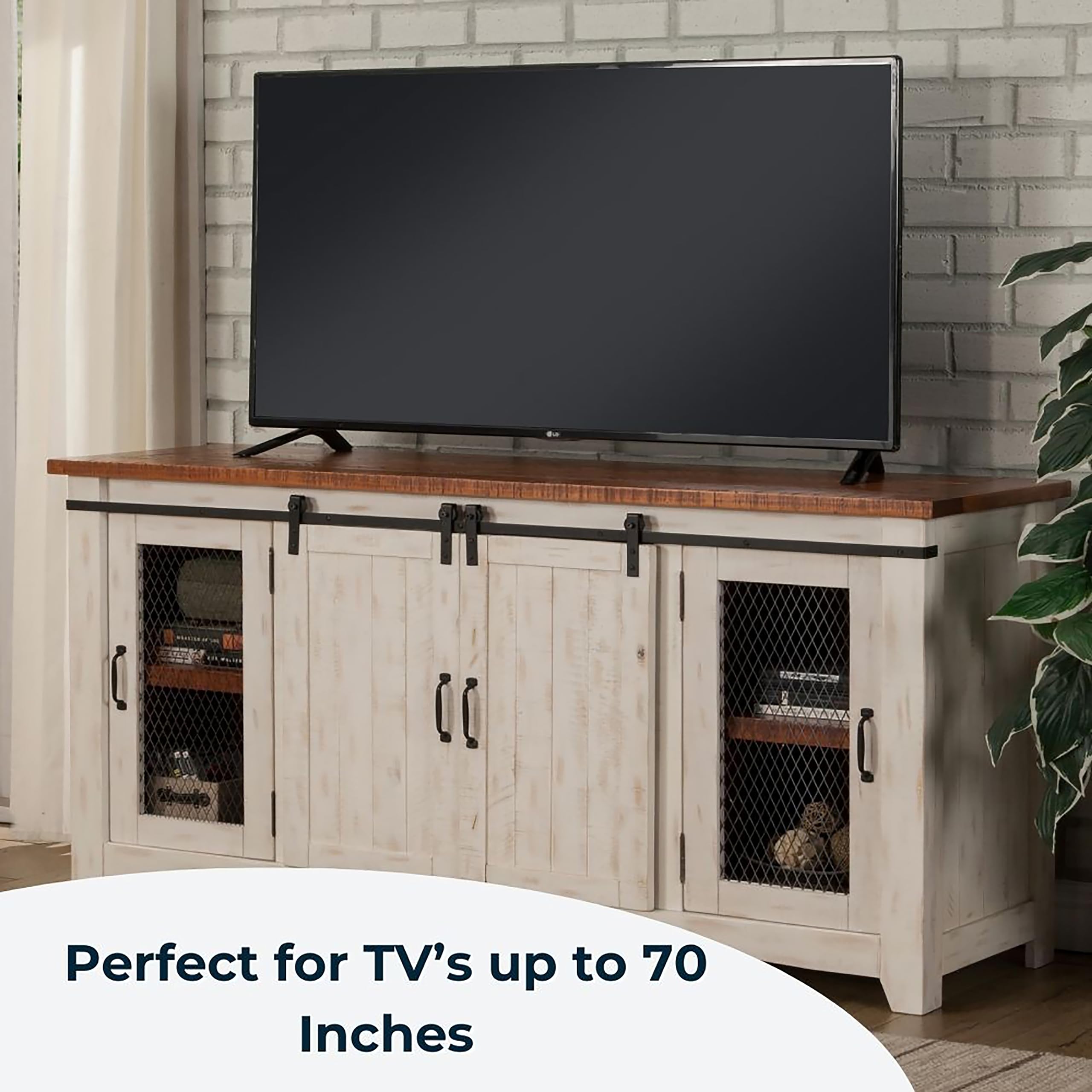 Martin Svensson Home Rustic 65?Solid Wood Tv Stand With Storage, White And Aged Distressed Pine
