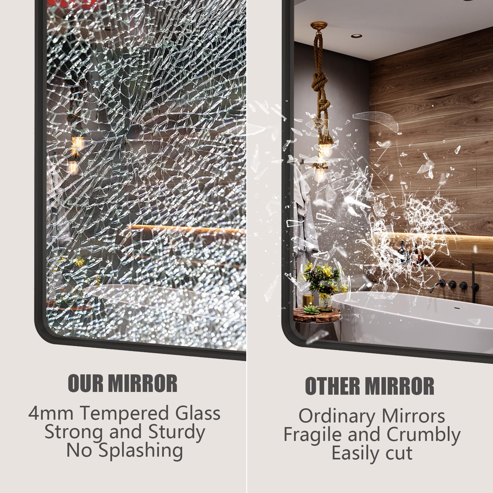 Charmor 60X40 Inch Black Metal Framed Bathroom Mirror For Wall, Large Rounded Rectangle Mirror, Matte Black Bathroom Vanity Mirr