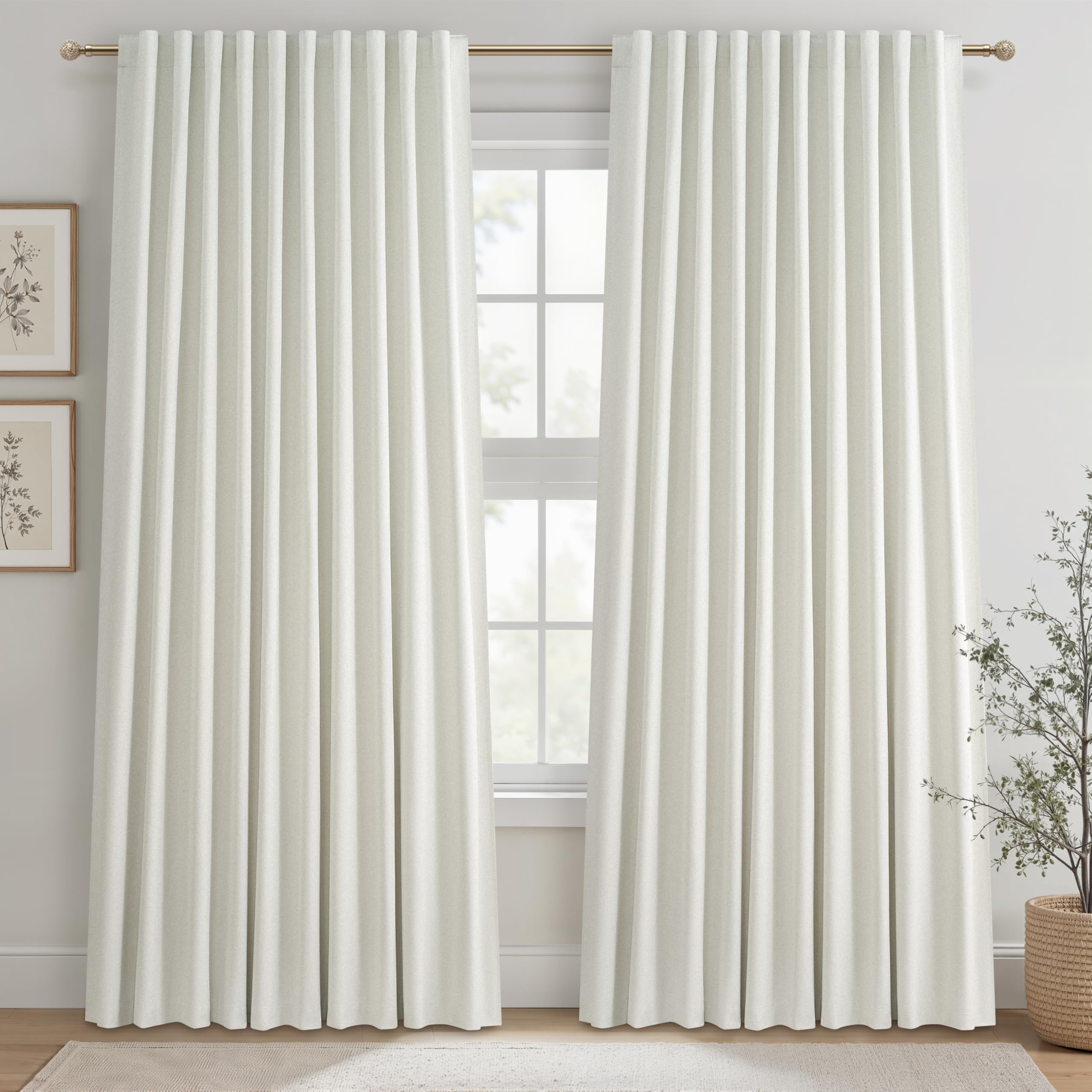 Cute Blackout Curtains 70 Inches Extra Wide Linen 96 Inch Length for Living Room/Sliding Glass Door,Pleated Heavy Duty Thermal D