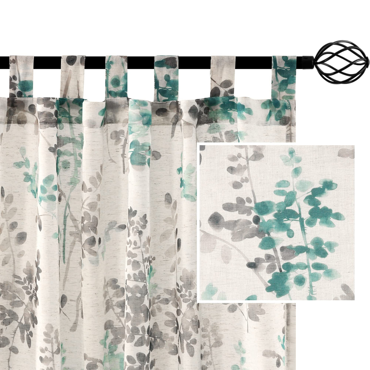 H.Versailtex Linen Sheer Curtains For Living Room Sheer Panels 84 Inches Long Light Filtering Tab Top Window Treatment Drapes Fo
