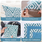 Hpuk Decorative Throw Pillow Covers Set Of 4 Geometric Design Linen Cushion Cover For Couch Sofa Living Room, 18'X18' Inches, Aqua Blue