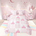 Manfei Princess Castle Comforter Set Full,Dreamy Bow-Tie Bowknot Fairy Tale Kawaii Bedding Set,Pink Geometric Plaids Patchwork B