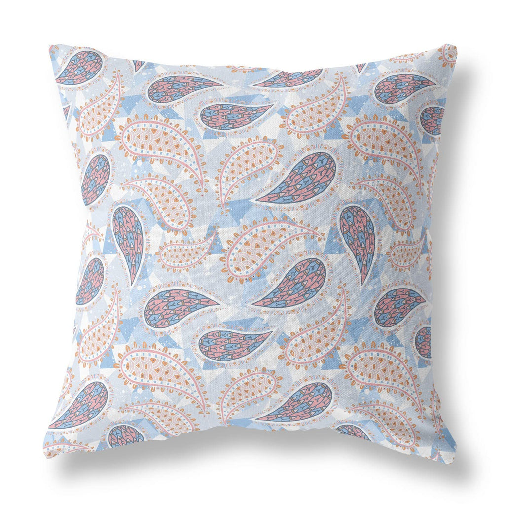 HomeRoots Blue White Pink Broadcloth 20â€ Blue Pink Boho Paisley Indoor Outdoor Throw Pillow
