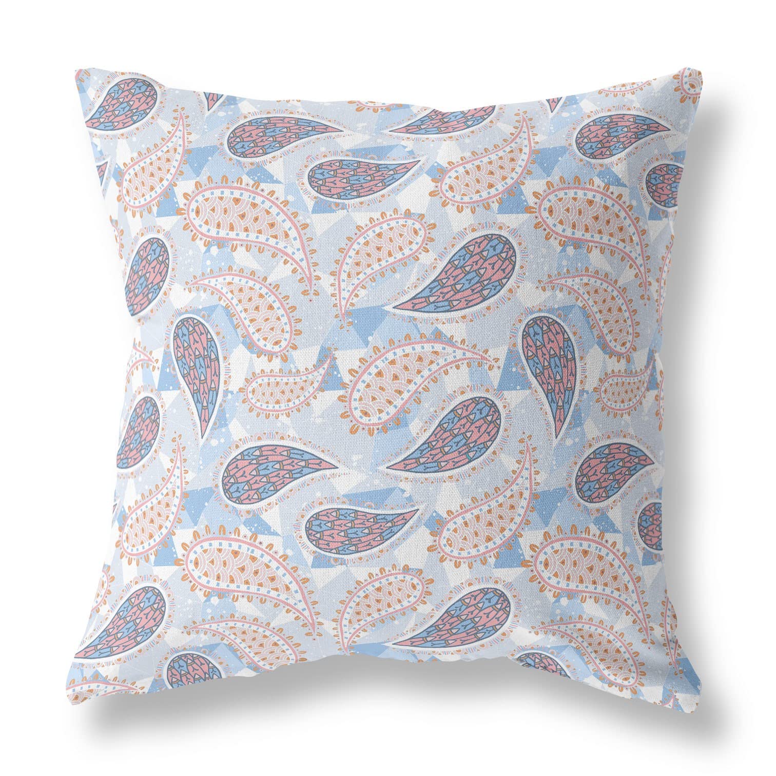 HomeRoots Blue White Pink Broadcloth 20â€ Blue Pink Boho Paisley Indoor Outdoor Throw Pillow
