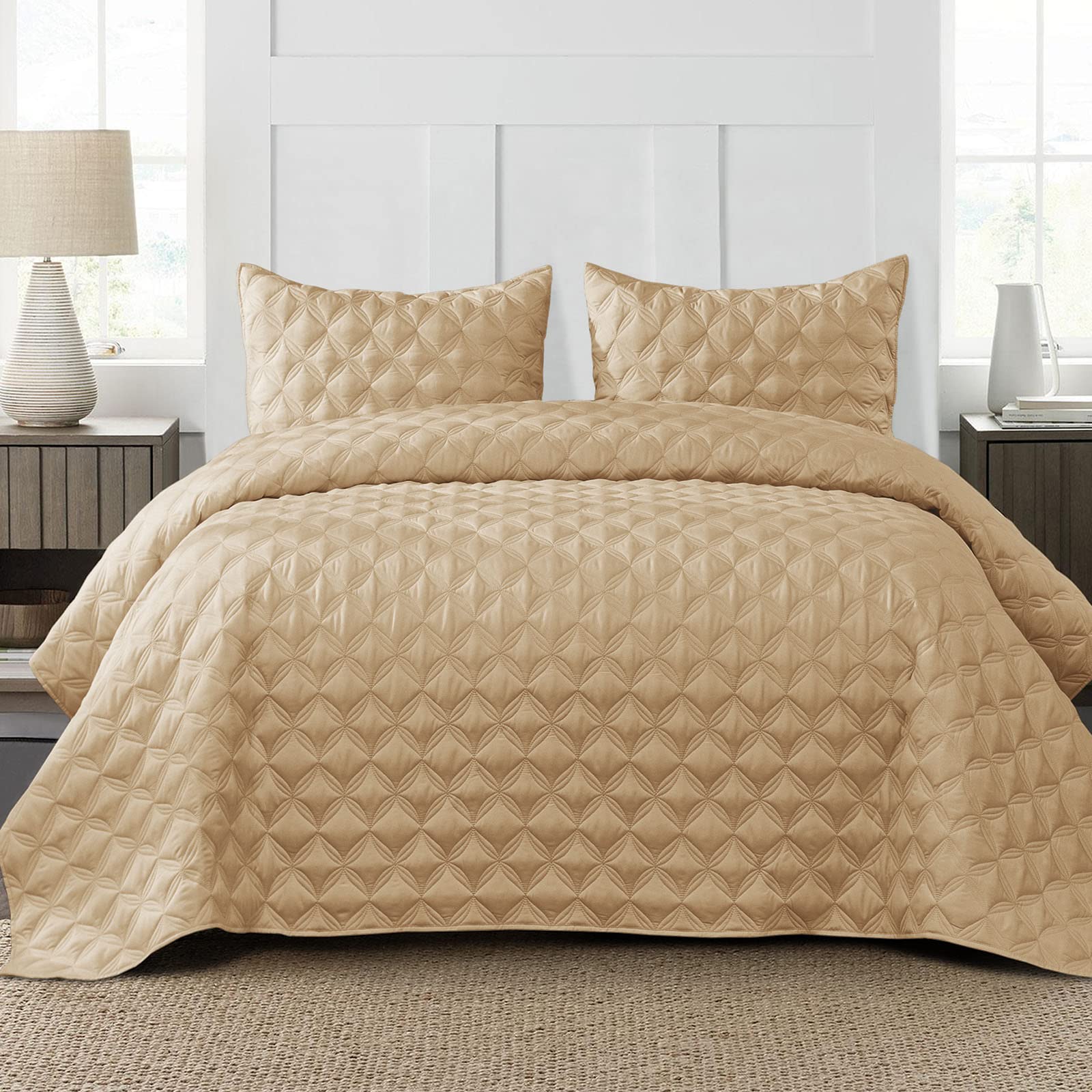 Exclusivo Mezcla Bed Quilt Set Queen Size For All Seasons, Stitched Pattern Quilted Bedspread/Bedding Set/Coverlet With 2 Pillow