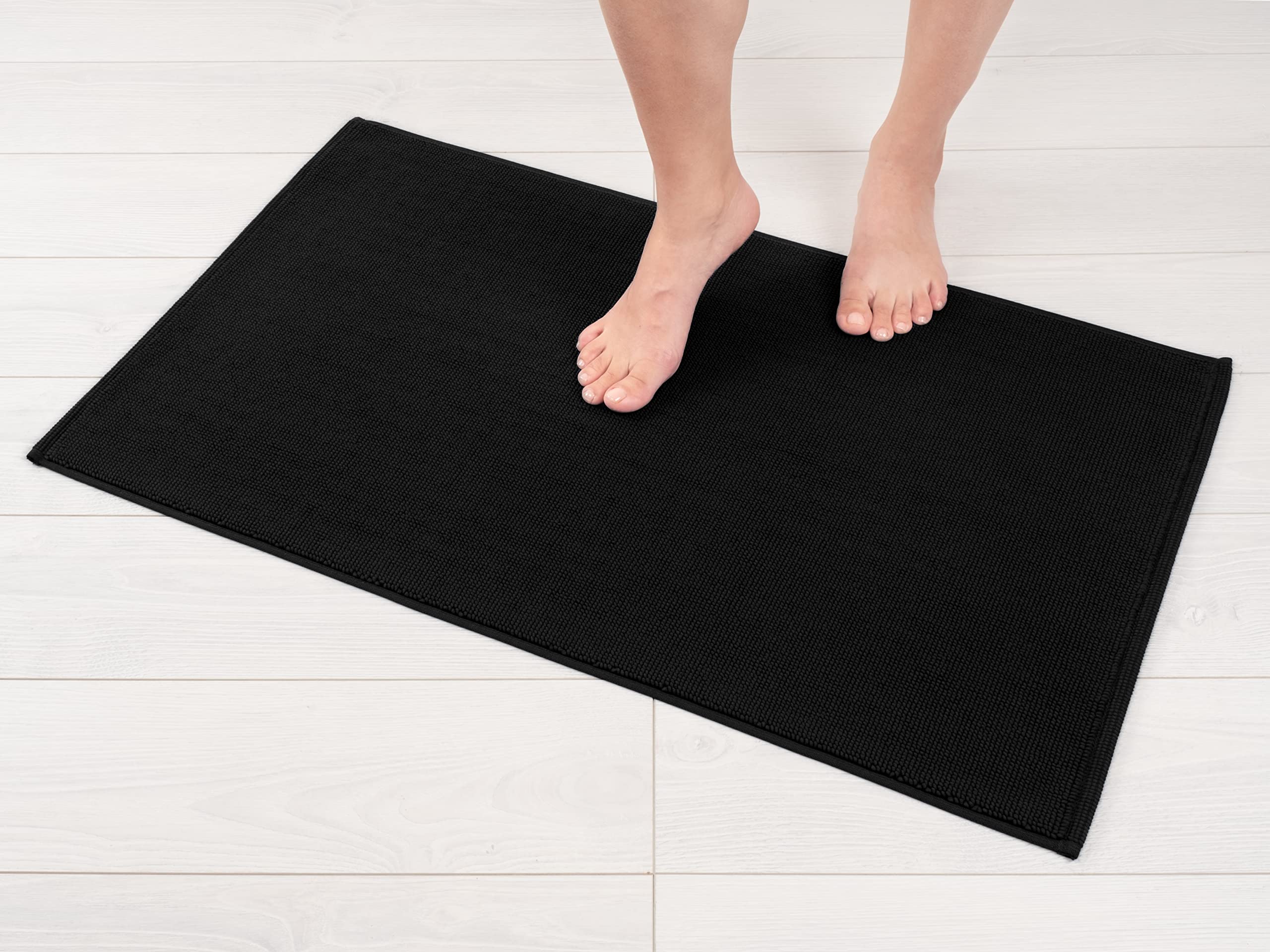American Soft Linen Bath Rug, 20 in 34 in 100% Cotton Bath Mats Rugs for Bathroom, Non Slip Washable Shaggy Form Area Rugs, Blac