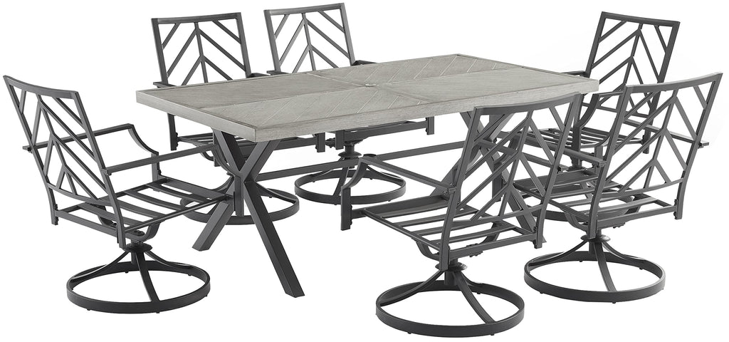 Crosley Furniture KO60062MB-GY Otto Outdoor Metal 7-Piece Dining Set, Matte Black with Gray Cushions