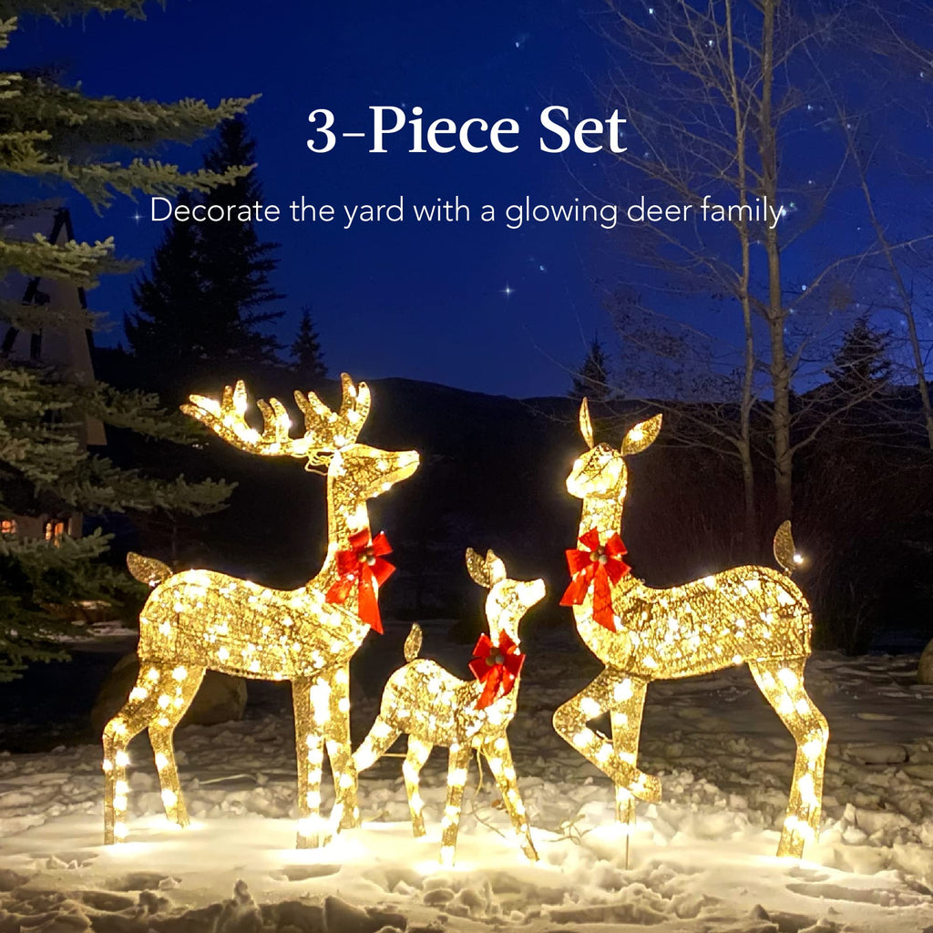 Best Choice Products Gold Lighted Christmas Deer Family Set 5Ft Outdoor Yard Decoration with 360 LED Lights