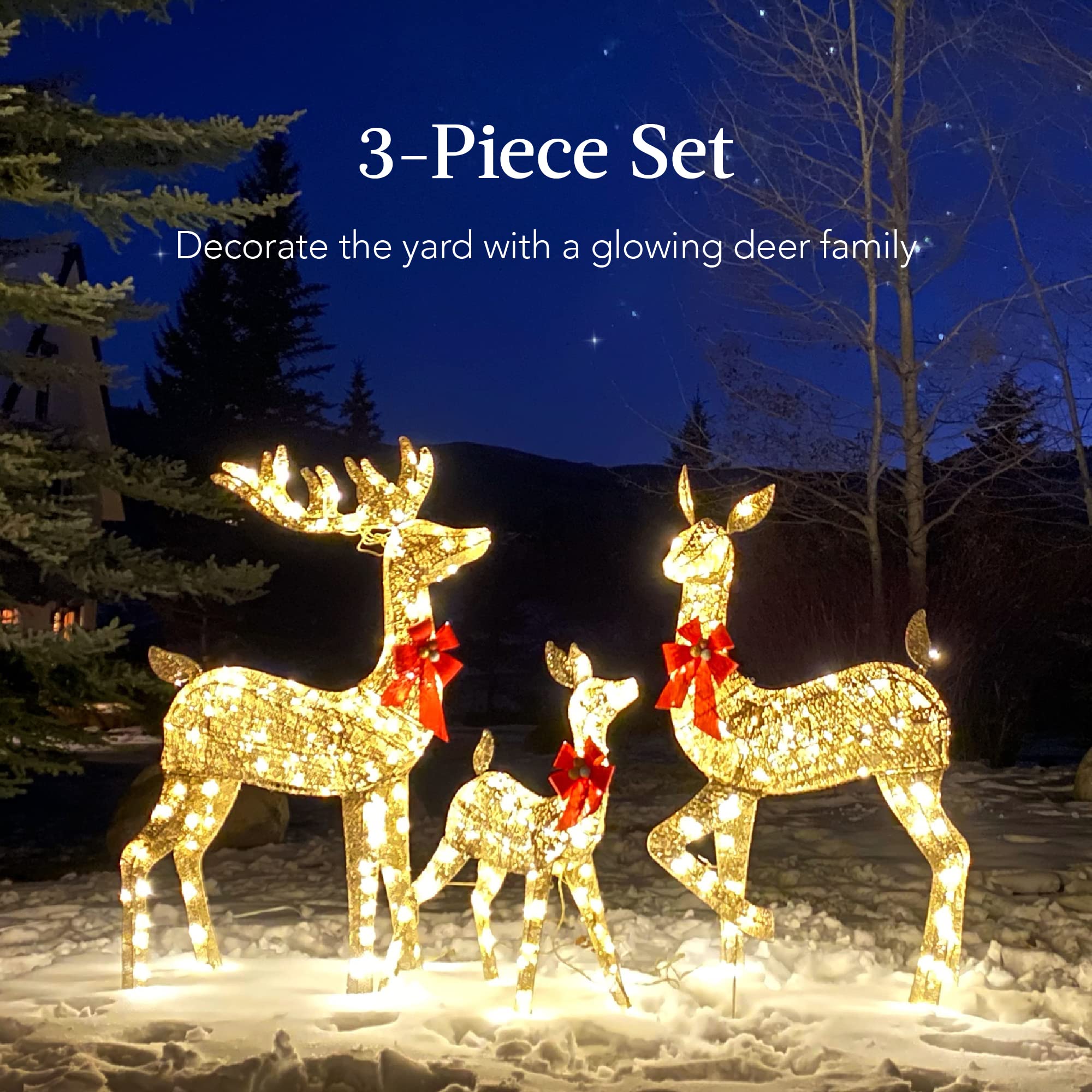 Best Choice Products 3-Piece Rattan Deer Family Set - 5FT Lighted Outdoor Christmas Decoration - Brown Metal