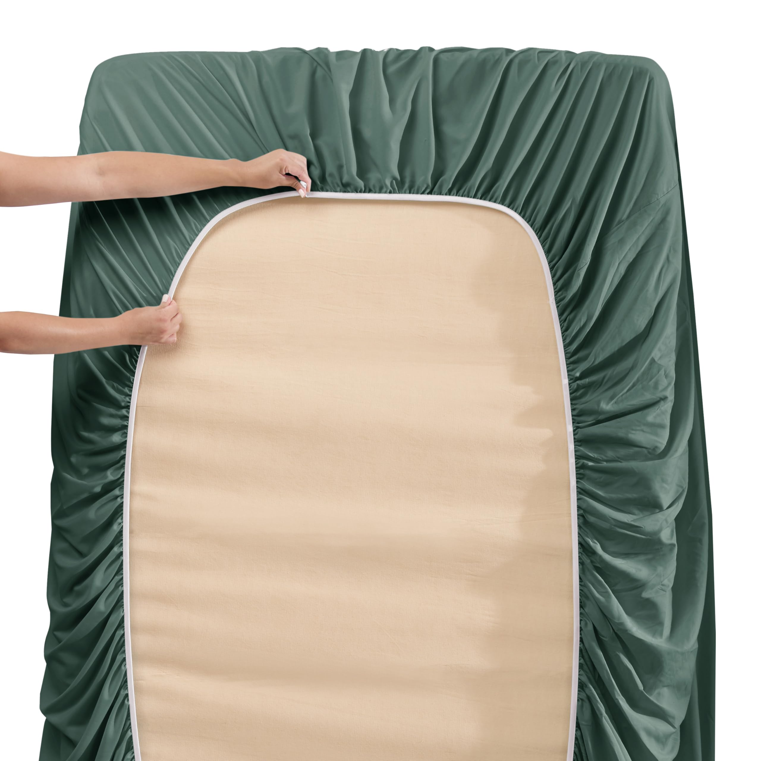 Nestl Extra Deep Pocket Sheets - Fits Mattress 18-24 Inches Deep, Extra Deep Pocket King Size Sheets Sets, 4 Piece King Size Sheets, King Sheets Deep Pocket, Forest Green Sheets