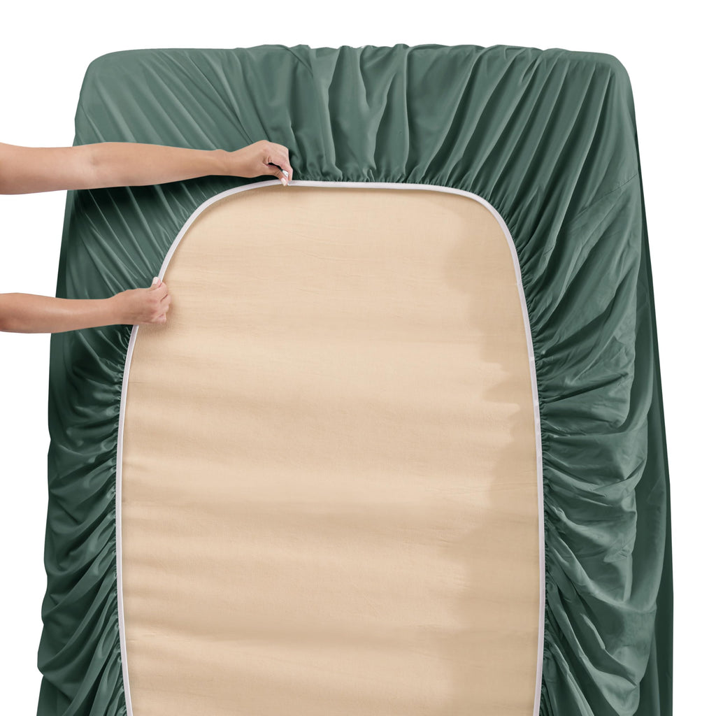 Nestl Extra Deep Pocket Sheets - Fits Mattress 18-24 Inches Deep, Extra Deep Pocket Queen Sheets Sets, 4 Piece Queen Size Sheets, Queen Sheets Deep Pocket, Forest Green
