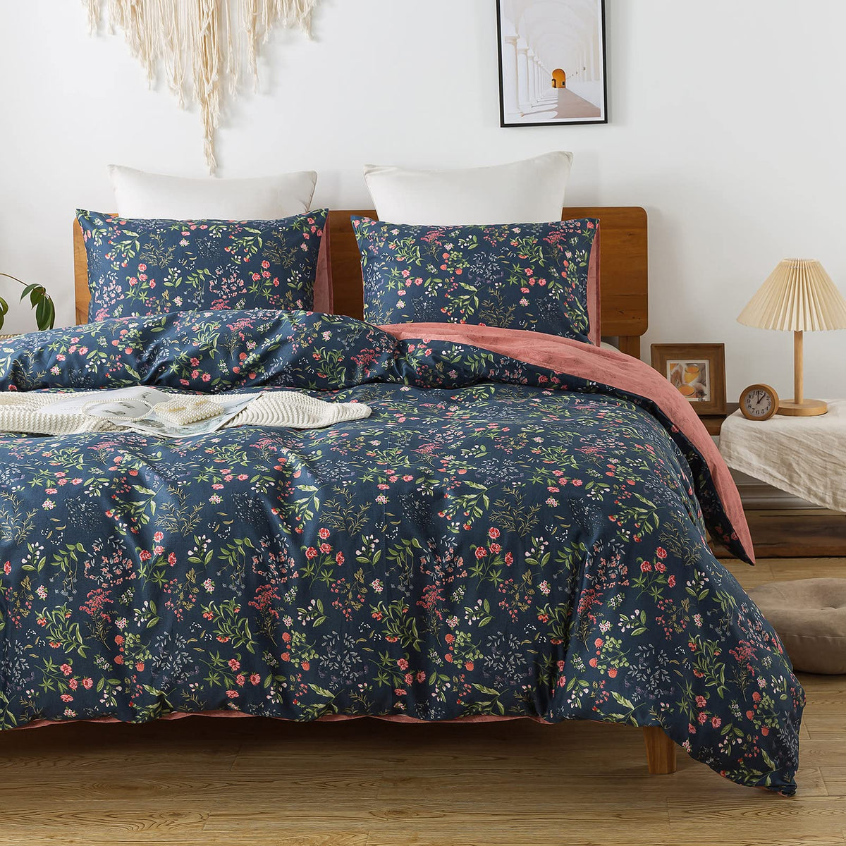 Honeilife King Duvet Cover Set - 100% Cotton Comforter Cover Floral Duvet Cover Sets,Soft & Breathable Duvet Cover With Zipper C