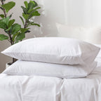 Moomee Bedding Pillowcases Pack Of 2 100% Washed Cotton Linen Like Textured Breathable Durable Soft Comfy (Bright White, Standar