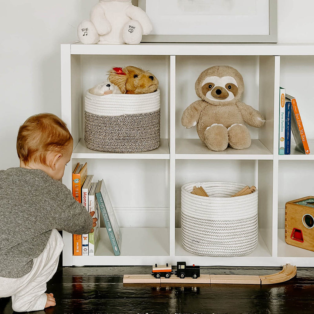 Indressme Small Rope Basket Round Woven Storage Basket Cute Dog Toy Basket Cotton Basket Baby Nursery Hamper Shelf Decorative Bi