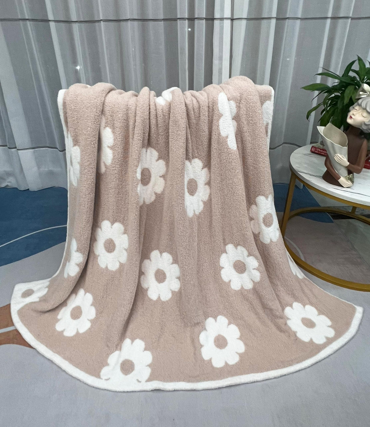 Niditw Ultra Soft Cozy Small Flowers Daisy Throw Blanket Microfiber Knitted Green Plants Sunflower Blanket Lightweight Fluffy Fl