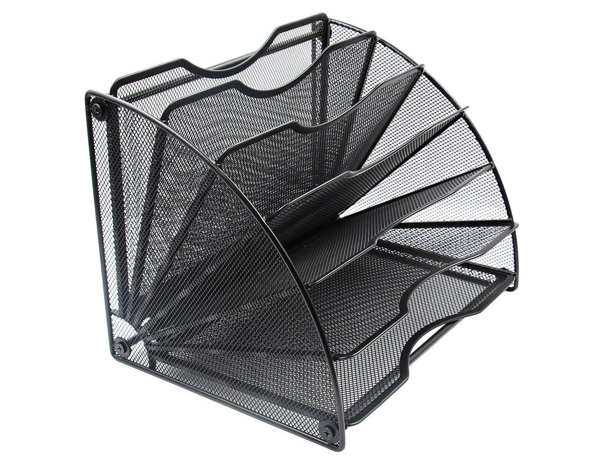 Easypag Mesh Desktop File Sorter Organizer 6 Slots Fanshaped Office Filing Paper Letter Tray Desk Document Magzine Rack,Black