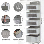 Over The Door Hanging Organizer With 5 Large Pockets - Wall Mount Pantry Storage With Clear Pvc Window & 2 Big Metal Hooks For C