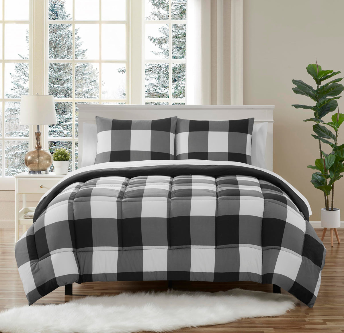 7 Piece Comforter Set Bag Solid Color All Season Soft Down Alternative Blanket & Luxurious Microfiber Bed Sheets, Full, Buffalo