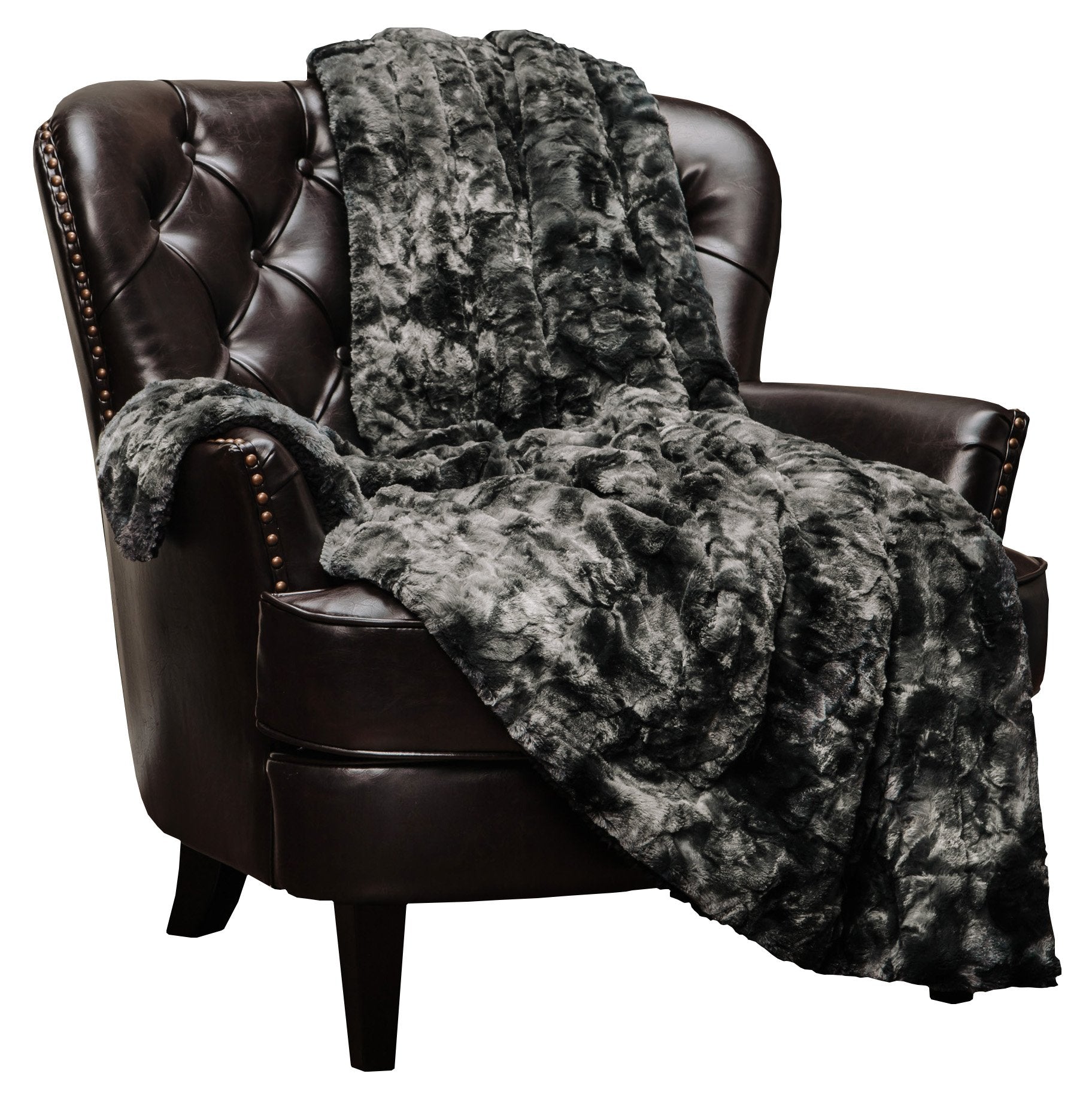 Chanasya Premium Wolf Faux Fur Throw Blanket - Soft, Fuzzy Sherpa & Minky Throw Blanket - For Bed Or Couch - 50' X 65    - Blac