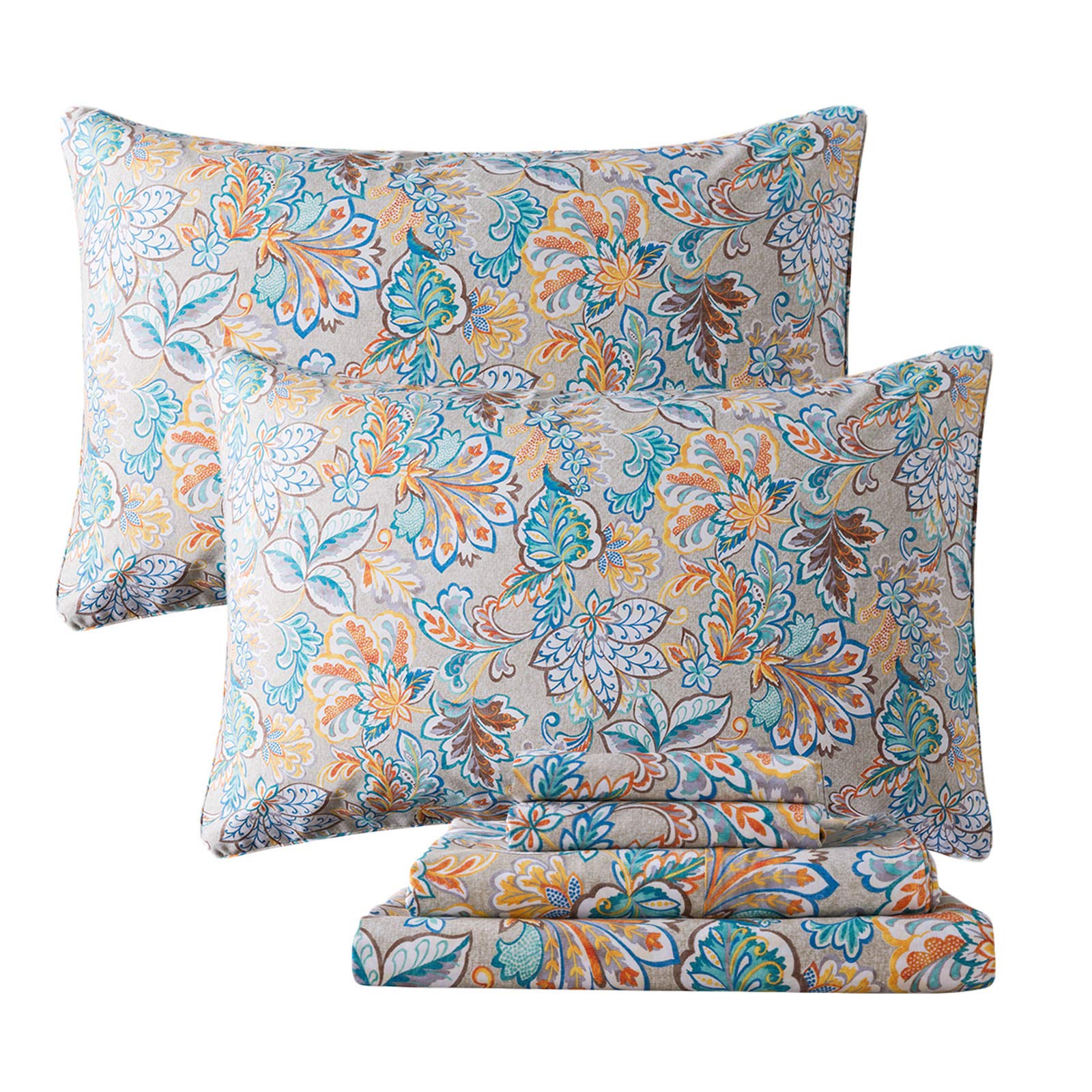 Fadfay Sheets Set Twin Shabby Gold Floral Bedding Classic Vintage Farmhouse Bedding Set Elegent Royal Print Bed Sheet Set 100% C